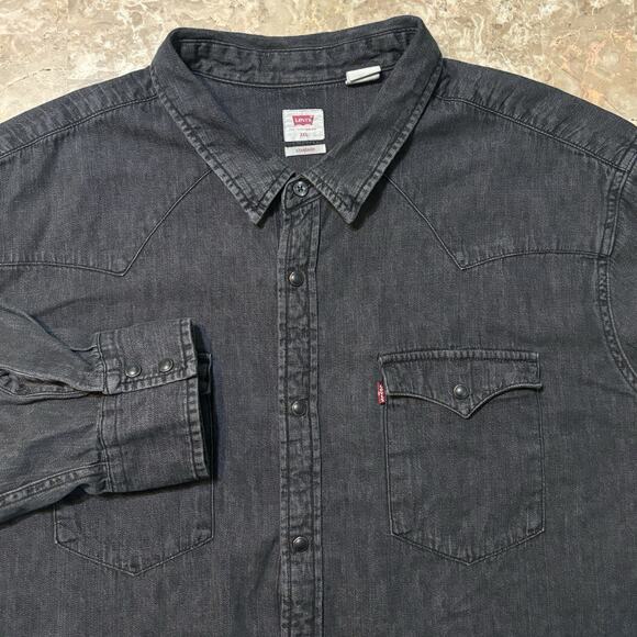 Levis Shirt Mens 3XL Black Denim Pearl Snap Long Sleeve Western Rodeo Work - Picture 1 of 8